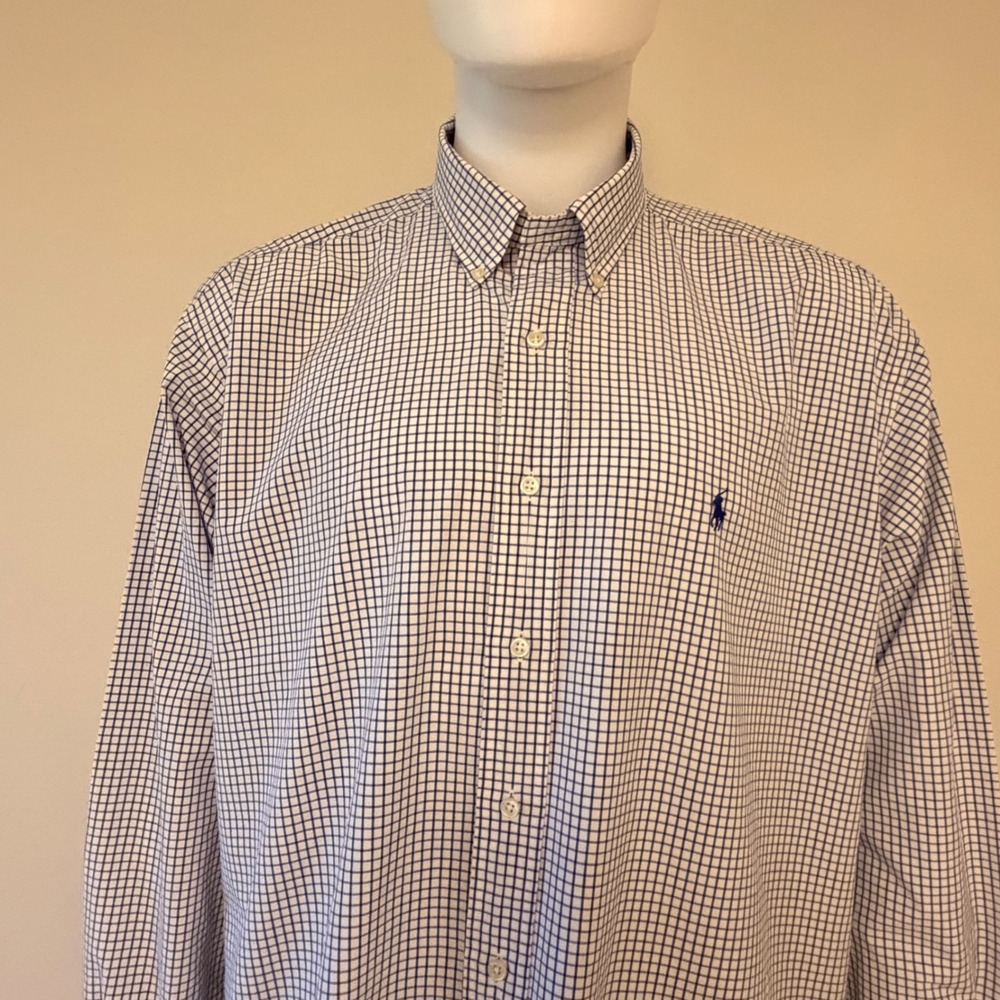 Polo Ralph Lauren Blake Mens Blue White Tattersall Check Cotton Button Down XL